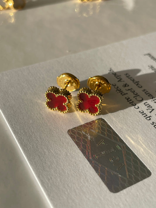 Aretes VCA| Plata 925| Cornalina| Dorado Rojo
