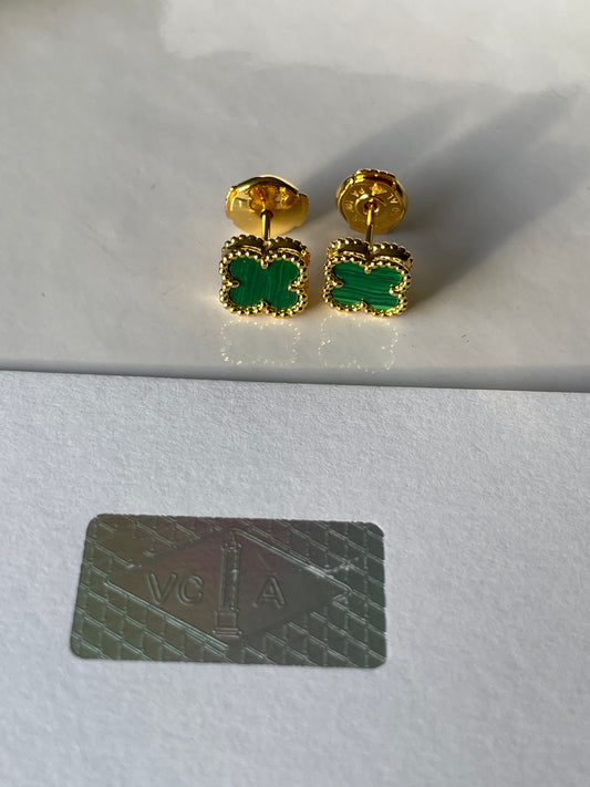 Aretes VCA| Plata 925| Malaquita| Dorado Verde