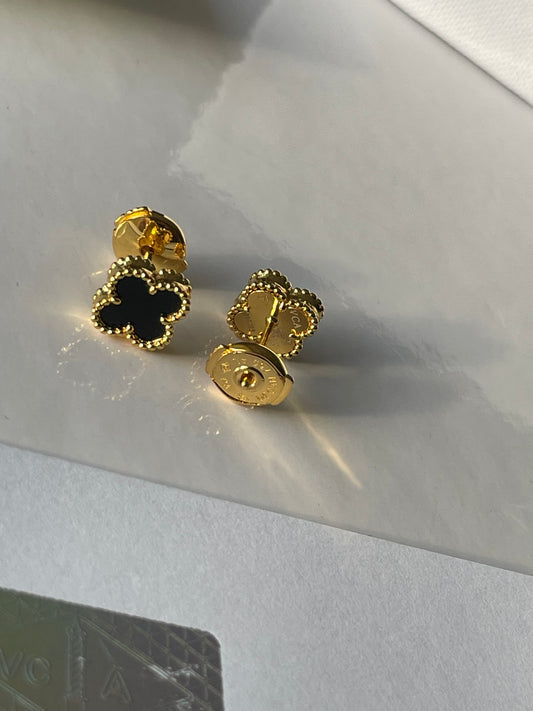 Aretes VCA| Plata 925| Onix Negro| Dorado Negro